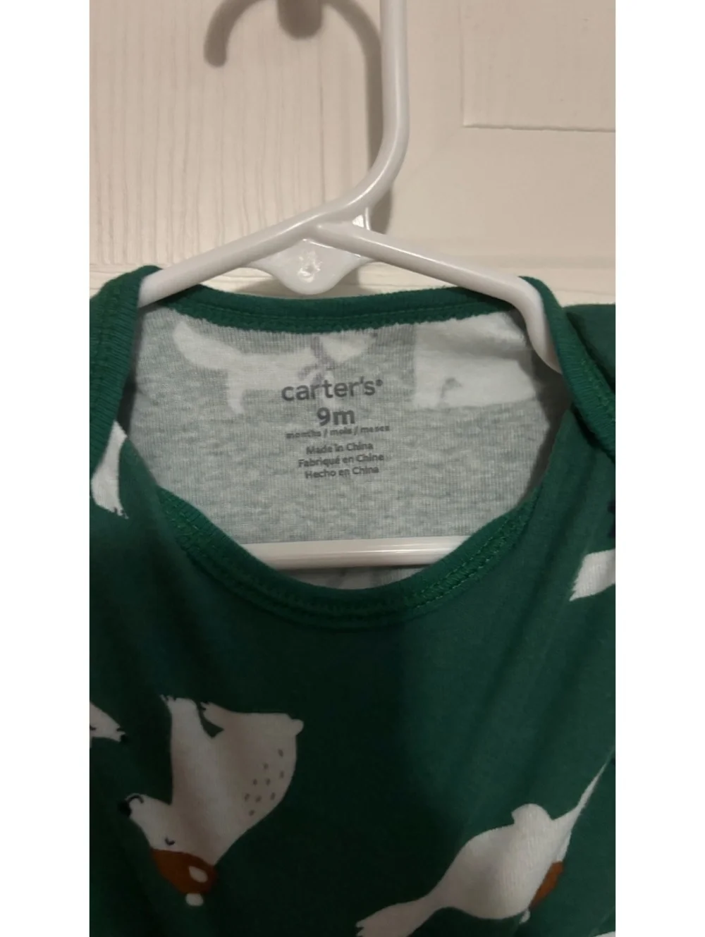 Carter's Baby Boys 6-9 Months Green Polar Bear Print Long Sleeve Shirt and Khaki